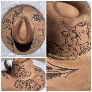 Brown Western Hat with Farm Animal Design